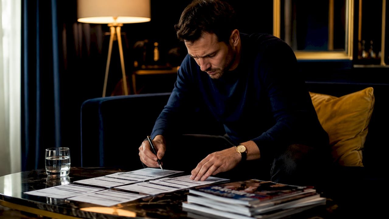 Man comparing bookmaker odds at home desk