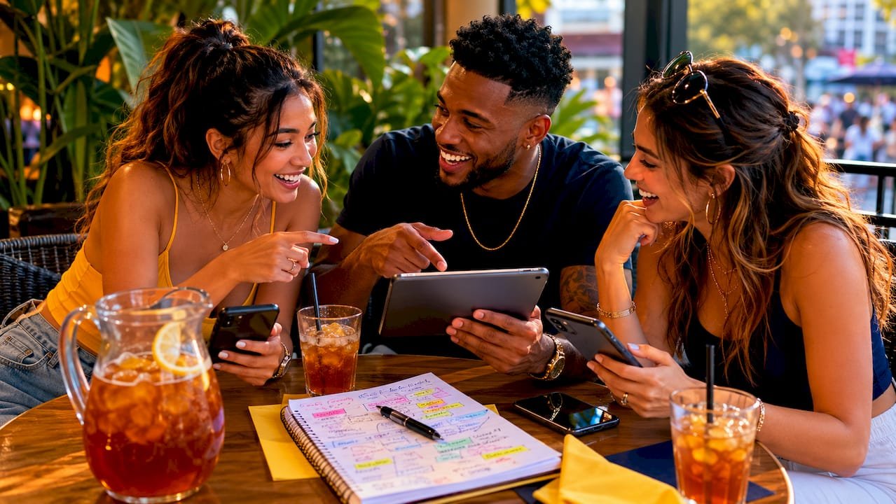 Group discussing sports betting strategies in café