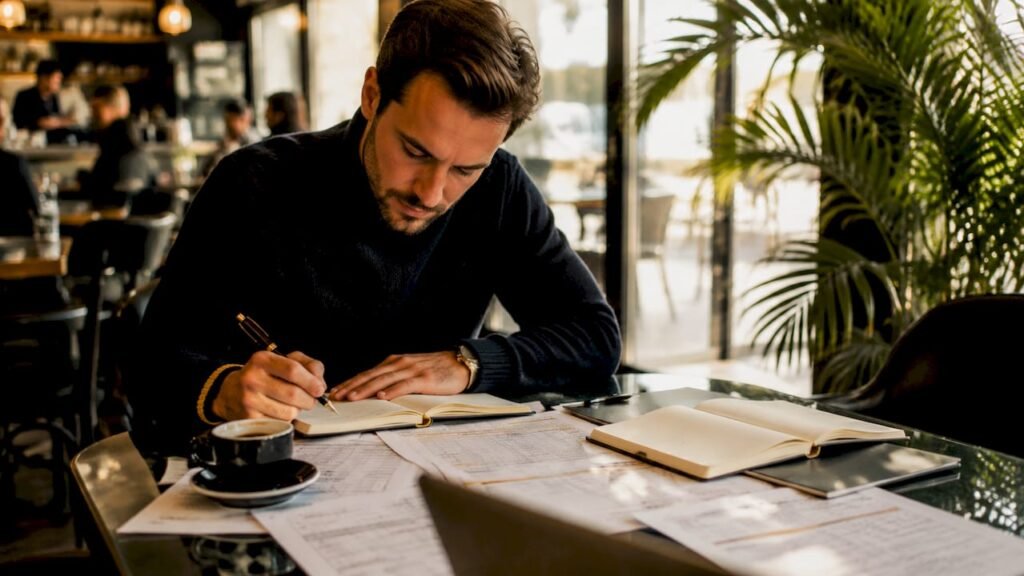 Person studying football betting markets at desk