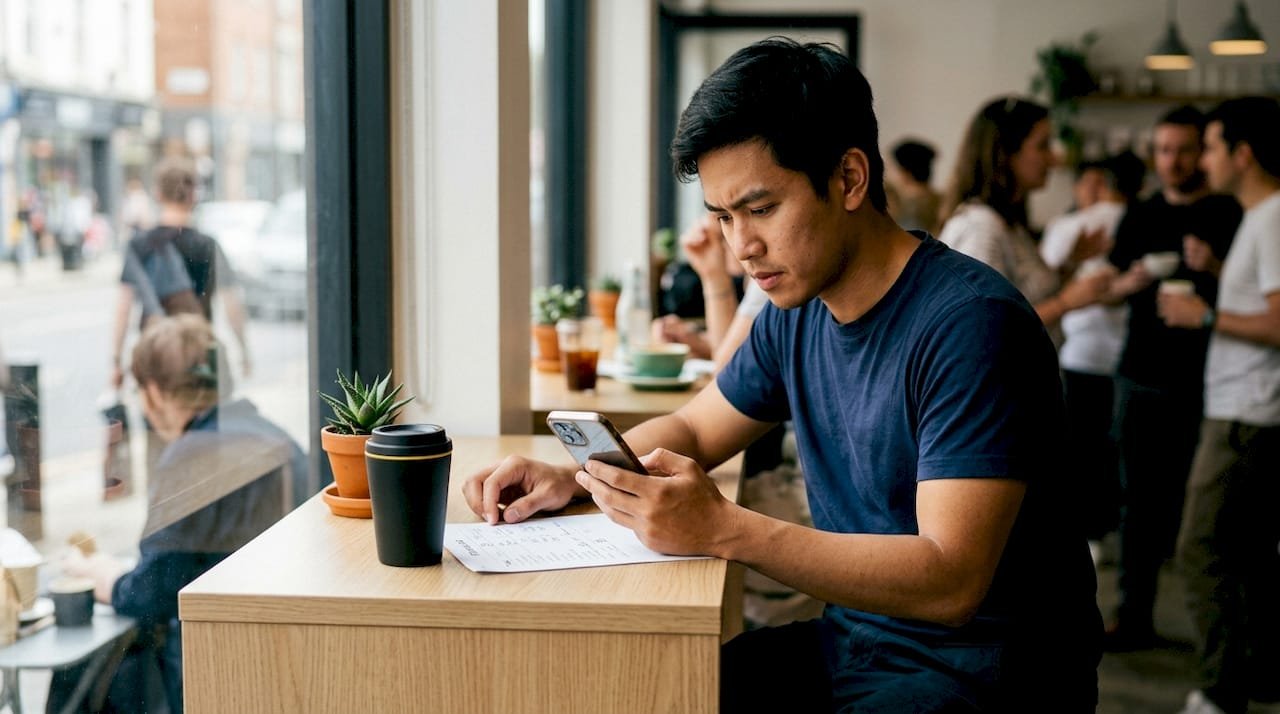 Man checking football betting odds at home