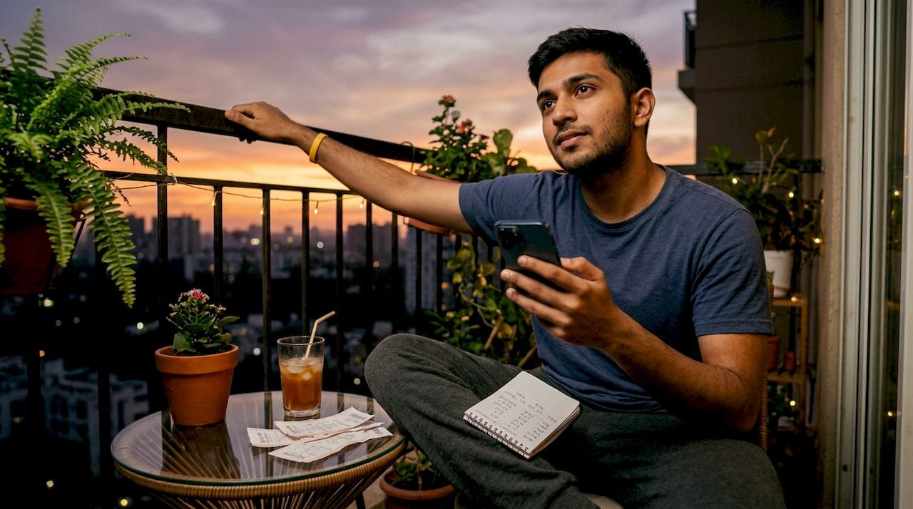 Football bettor comparing odds on devices in home office