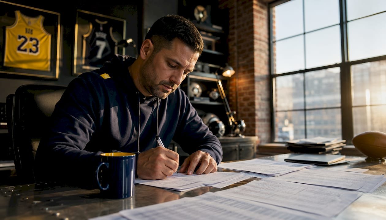 Analyst reviewing football betting data