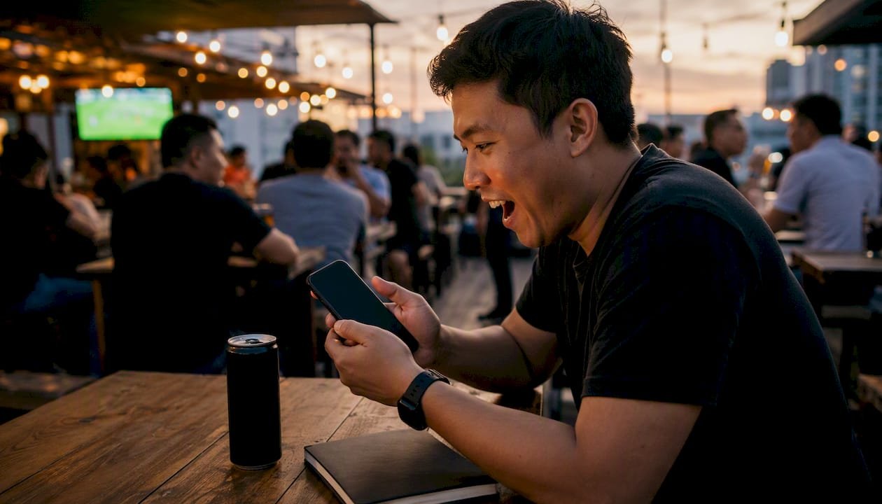 Bettor checking Telegram previews on phone