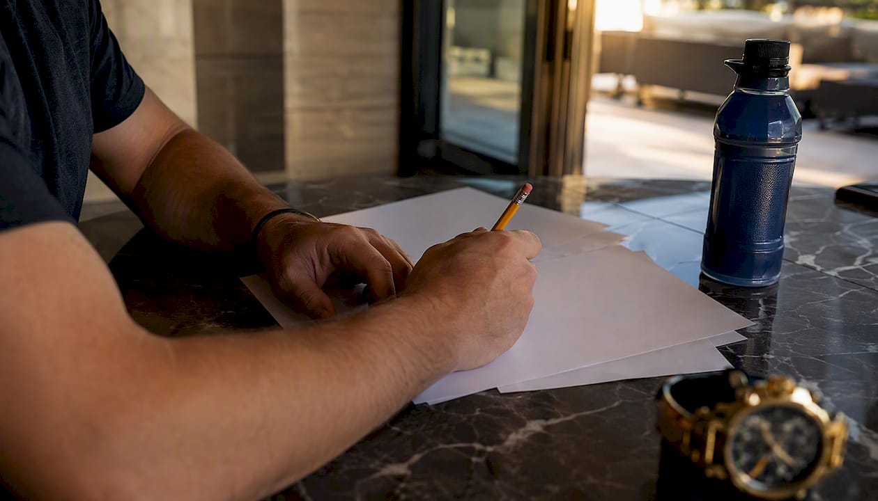 Hands calculating betting odds with pen and papers