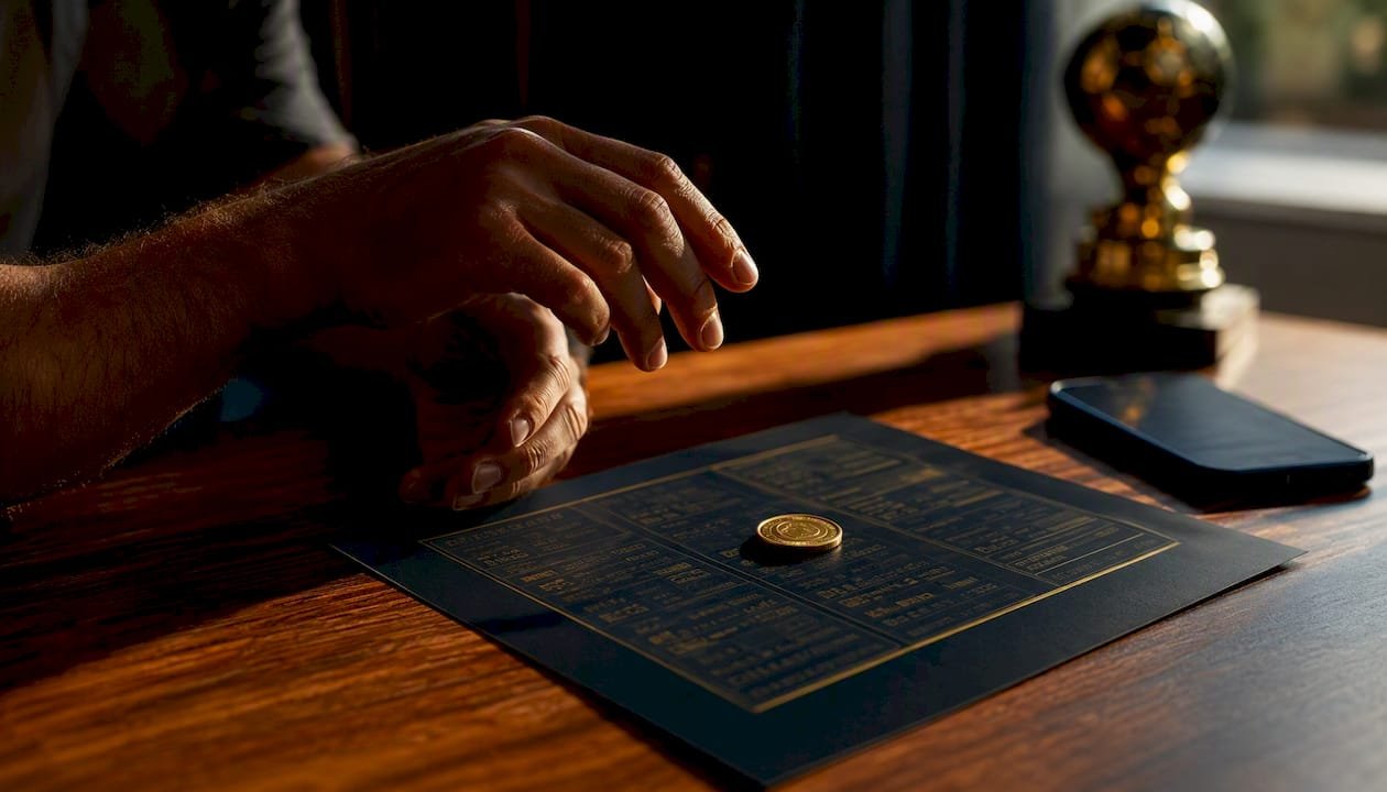 Hands placing coin on betting slip