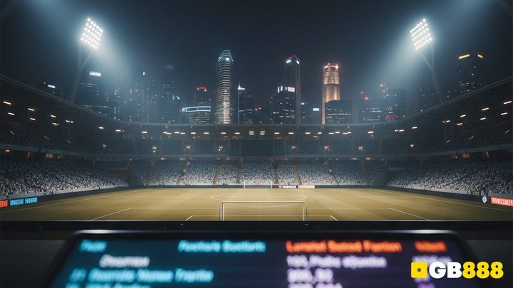 Live in-play betting Singapore football night stadium — EPL UCL La Liga framework with GB888 watermark