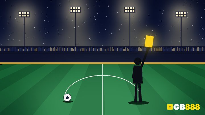 Referee silhouette raising a yellow card under floodlights on a starry Champions League night - GB888
