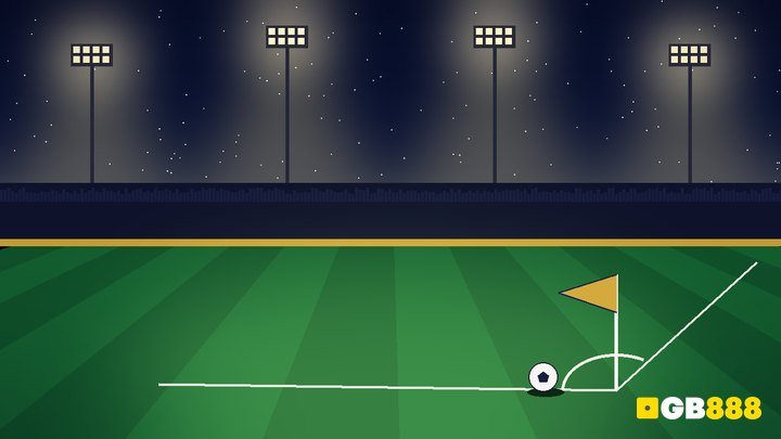 Floodlit Champions League night with a gold corner flag, corner arc and ball – Champions League corners betting Singapore