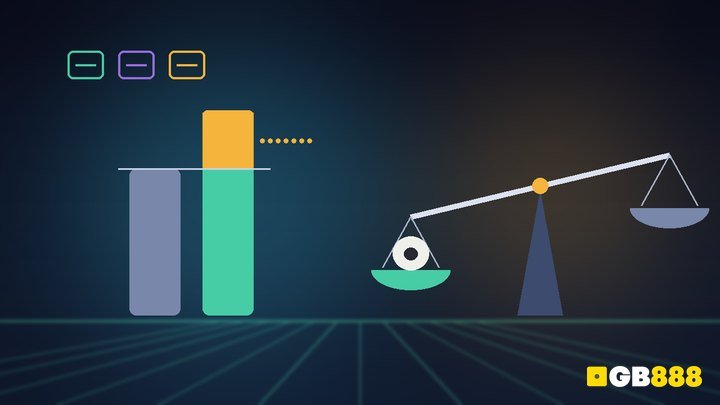 Value odds in football illustration: your probability column above the implied probability line, with a tipped balance scale and football, GB888
